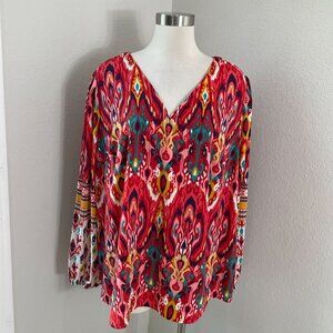 Belle Boho Kim Gravel Womens Plus 2X V Neck Blouse Long Sleeve Tunic Top